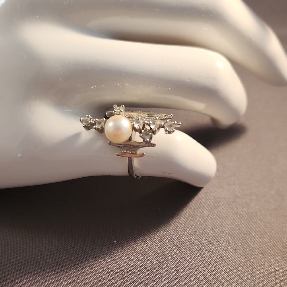 Vintage Silver Pearl Galaxy Ring